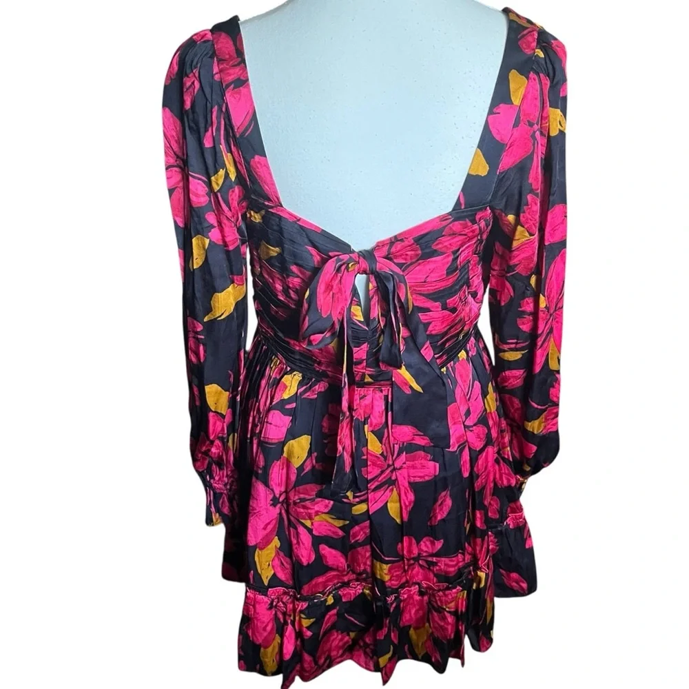 Saylor Fritz Floral Print Long Sleeve Babydoll Dress Sz‎ M Black Multi Floral - Picture 7 of 11
